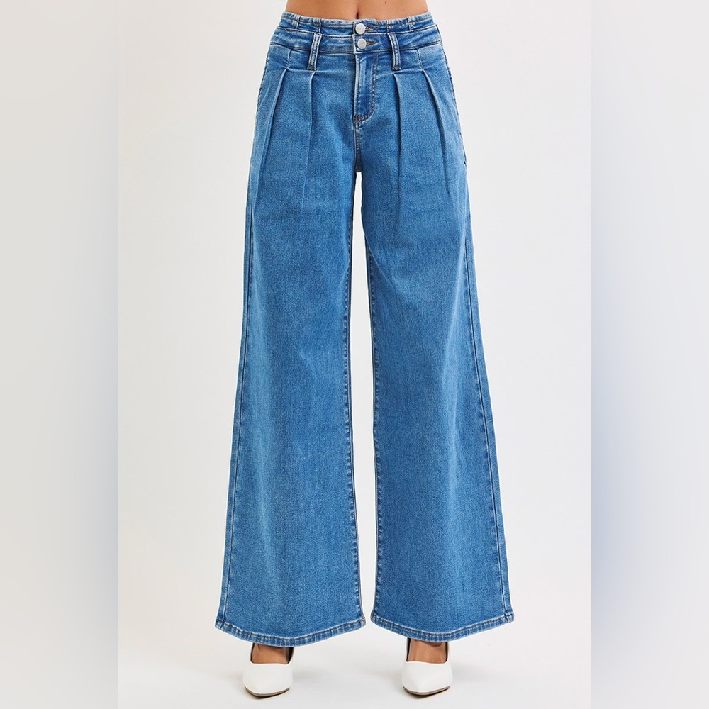 Risen Pleated Wide Leg Denim